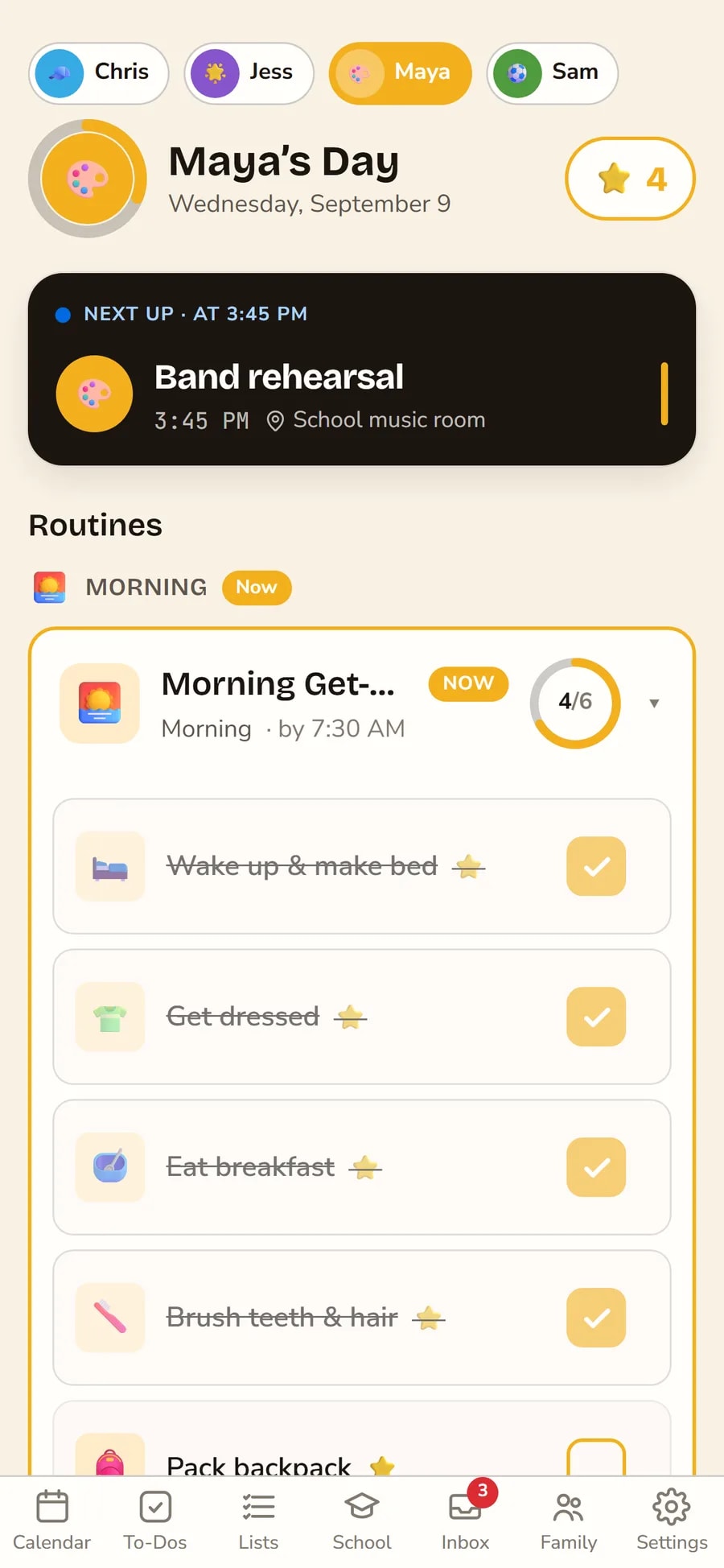 A child's day: what's next, the morning routine part-ticked, and their stars